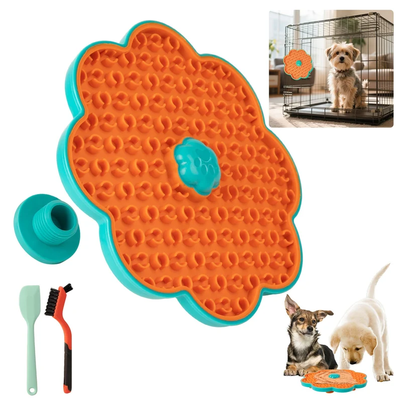 ALL FOR PAWS 2-en-1 Tapis de léchage pour entraînement en cage et ralentisseur d'alimentation — Silicone sans BPA pour petits et moyens chiens