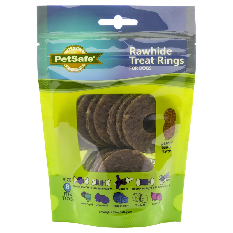 PetSafe Busy Buddy – Anneaux Naturels à Mâcher en Cuir Brut, Récharges Longue Durée Saveur Beurre de Cacahuète, Taille B
