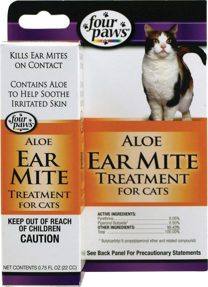 Four Paws Aloe — Traitement mites d'oreille pour chats, 22 ml, Action au Contact