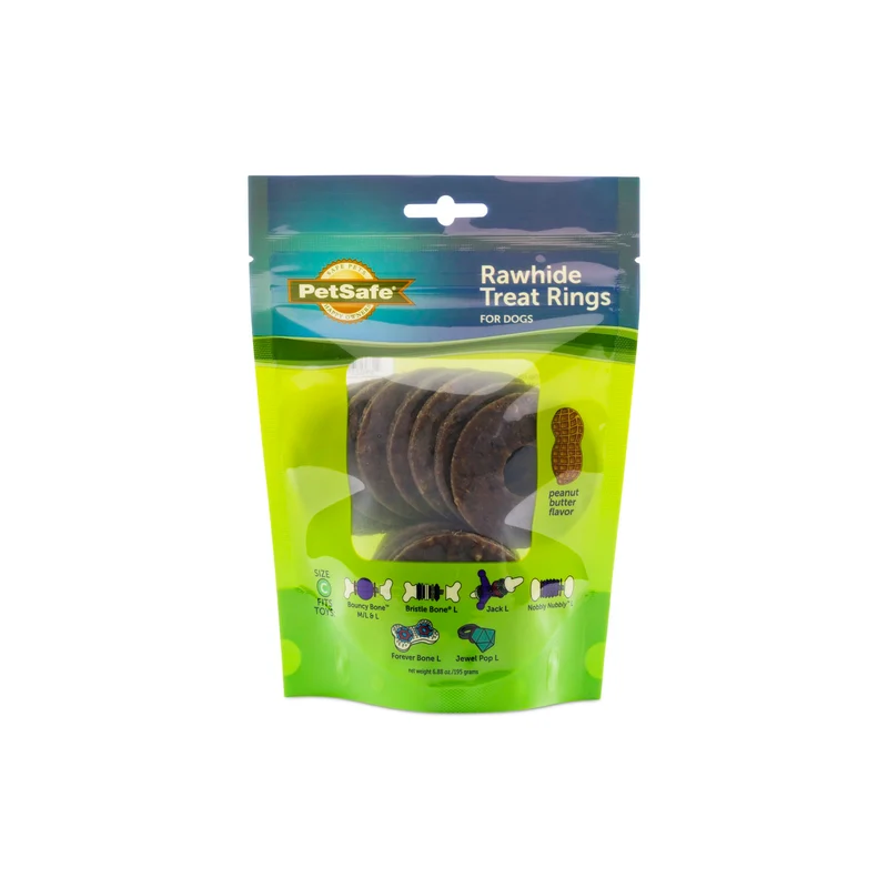 PetSafe Busy Buddy – Anneaux Cuir Brut Naturel Longue Durée (Taille C) – Friand Beurre de Cacahuète pour Jouets Interactifs – 16 Pièces