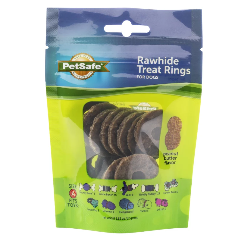 PetSafe Busy Buddy – Anneaux Rawhide Naturels Saveur Beurre d'Arachide – Protéines Élevées – Taille A