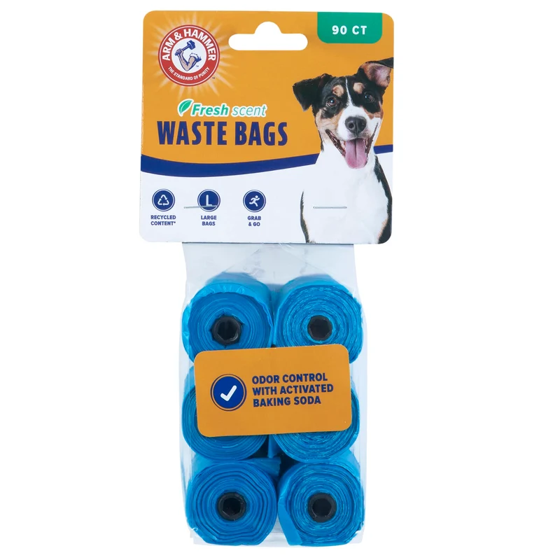 Arm & Hammer Sacs-poubelle pour chien à déchirure facile — Odeur fraîche, 90 sacs (7 × 2,5 po)
