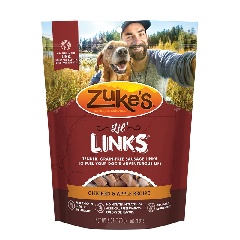 Zuke’s Lil’ Links – Friandises en Saucisse au Poulet et Pomme pour Chiens de Toutes Tailles, Sachet Réutilisable 170 g