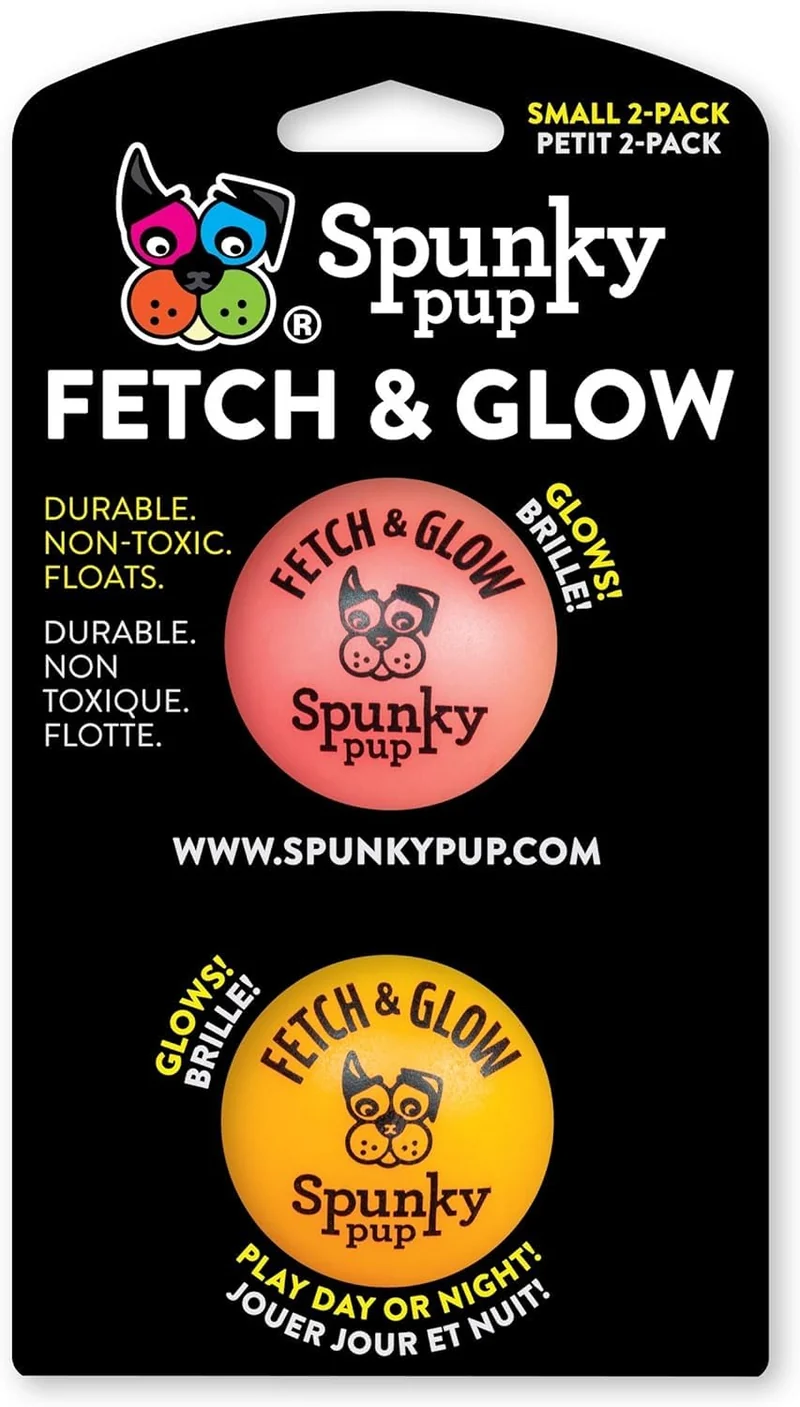 Spunky Pup Balle de Fetch Petite – Pack de 2, Couleurs Assorties, Lumineuse et Flottante