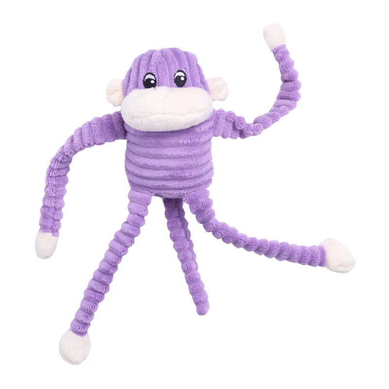 ZippyPaws Crinkle Monkey - Jouet interactif violet avec sifflet rond pour chiens (Petits et Moyens)