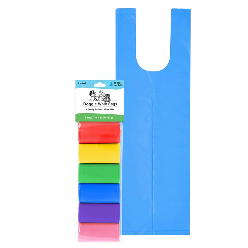 Doggie Walk Bags – Sacs à déjections pour Grand Chien sur Rouleau, Poignées nouables, Ultra résistants, 72 sachets parfumés, 17 x 5,5 x 5,5 pouces