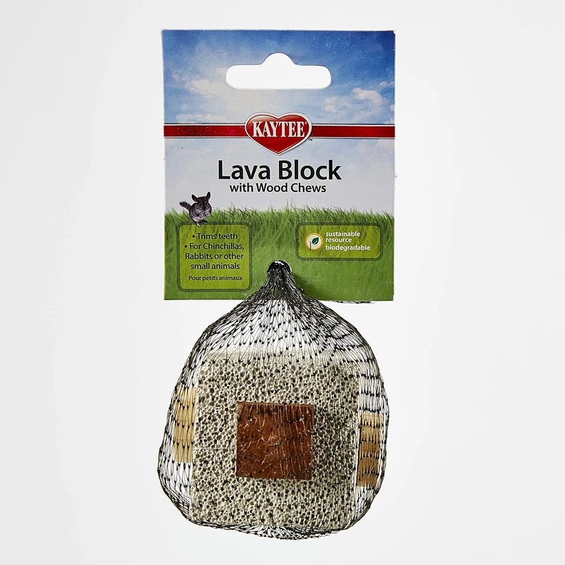 Kaytee Bloc Lave avec Morceaux de Bois pour Chinchillas, Lapins et Petits Animaux — 6,4 cm x 6,4 cm x 12,7 cm