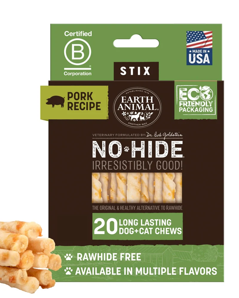 Earth Animal No Hide Stix – Bâtonnets à mâcher sans peau pour petit chien, porc – Lot de 20