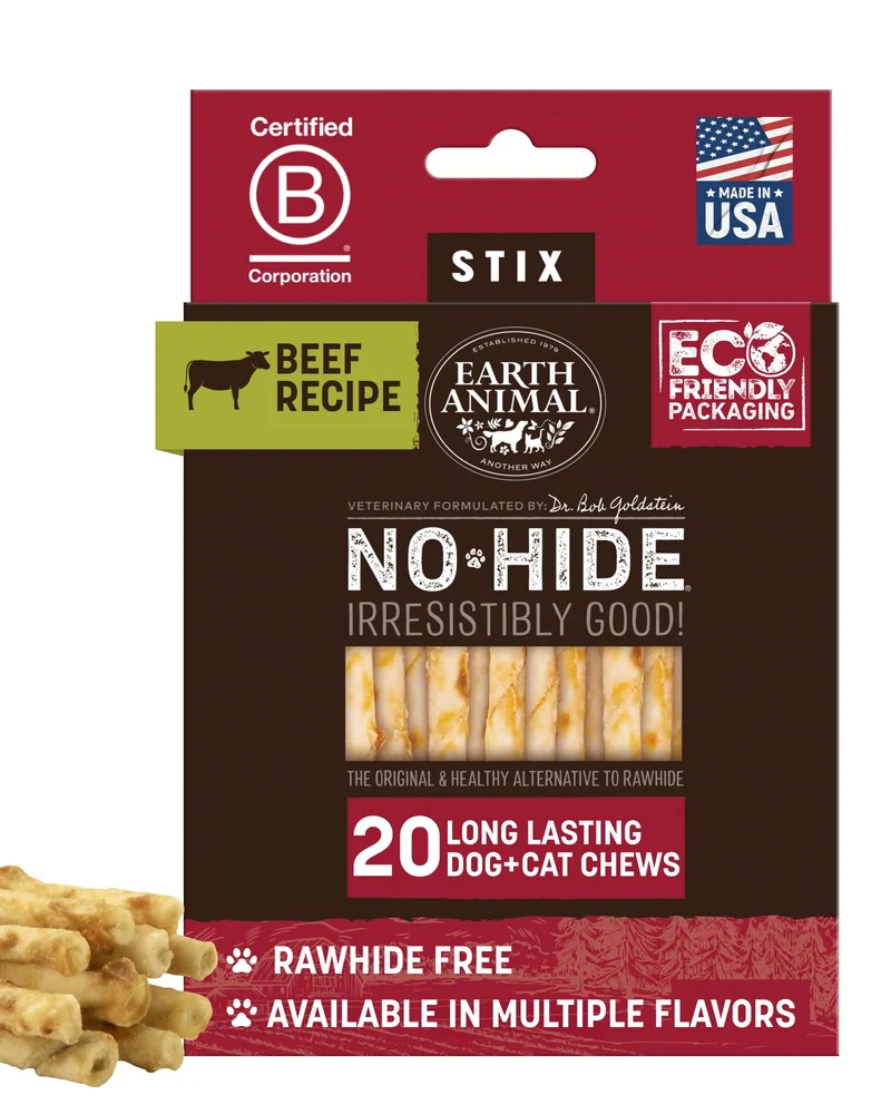 Earth Animal No Hide Stix – Bâtonnets sans peau au bœuf pour petits chiens – Pack 20
