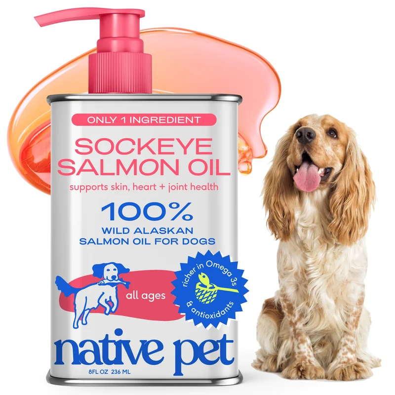 Native Pet Huile de Saumon Sockeye pour chiens et chats — Sauvage d’Alaska, Oméga-3 EPA et DHA, 230 ml