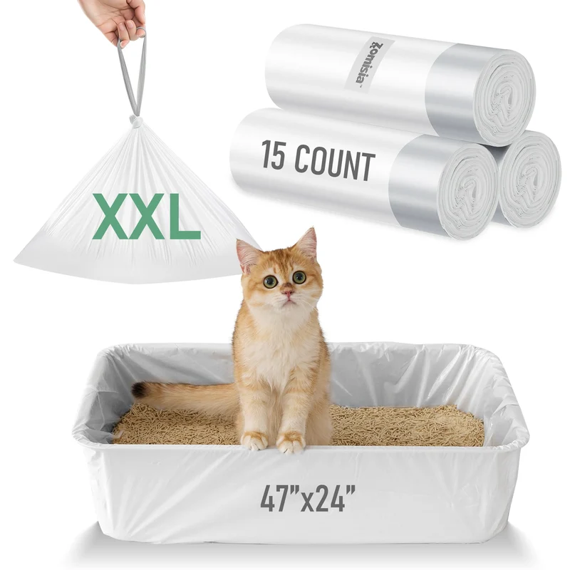 ZOMISIA Super Jumbo Sac Litière XXL – 15 Sacs 47 po x 24 po, Fermeture à cordon, Extra-épais, Sans parfum