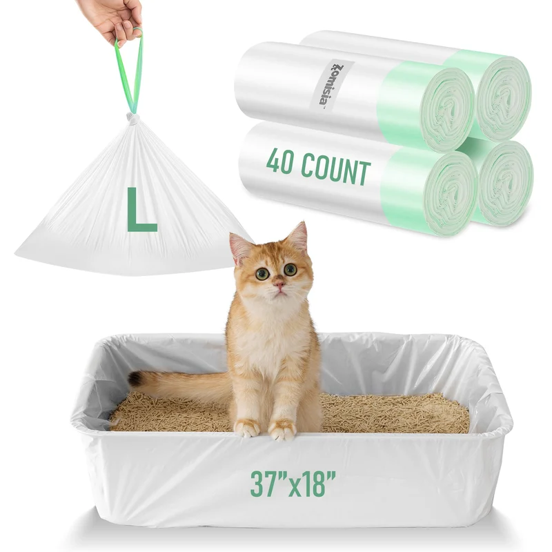ZOMISIA Sacs de Litière Géants 37x18 – Lot de 40, Résistants, Avec Cordon, Sans Parfum