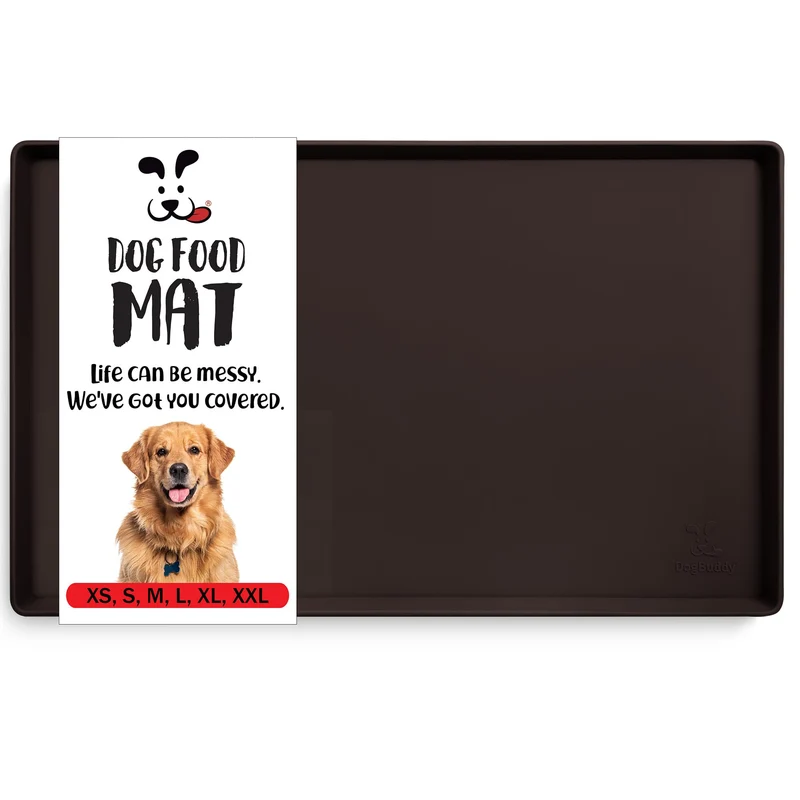 DogBuddy Tapis Alimentaire Chiens – Étanche, Silicone, Bord Élevé (60×40 cm), Café