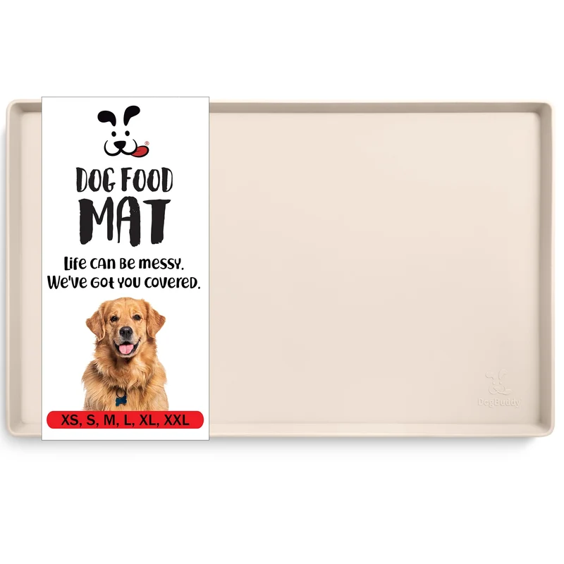 DogBuddy Tapis Nourriture pour Chien – Imperméable, Anti-Glisse et Bordures Élevées (Vanille, 24x16)
