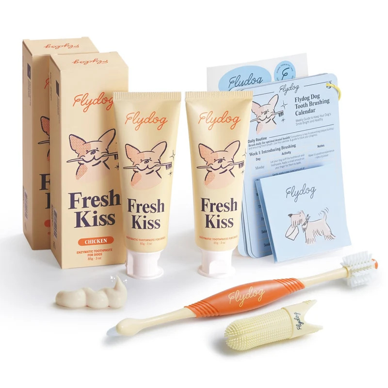 FlyDog Kit Brossage Dents pour Chiens – Dentifrice enzymatique & Brosse 360°