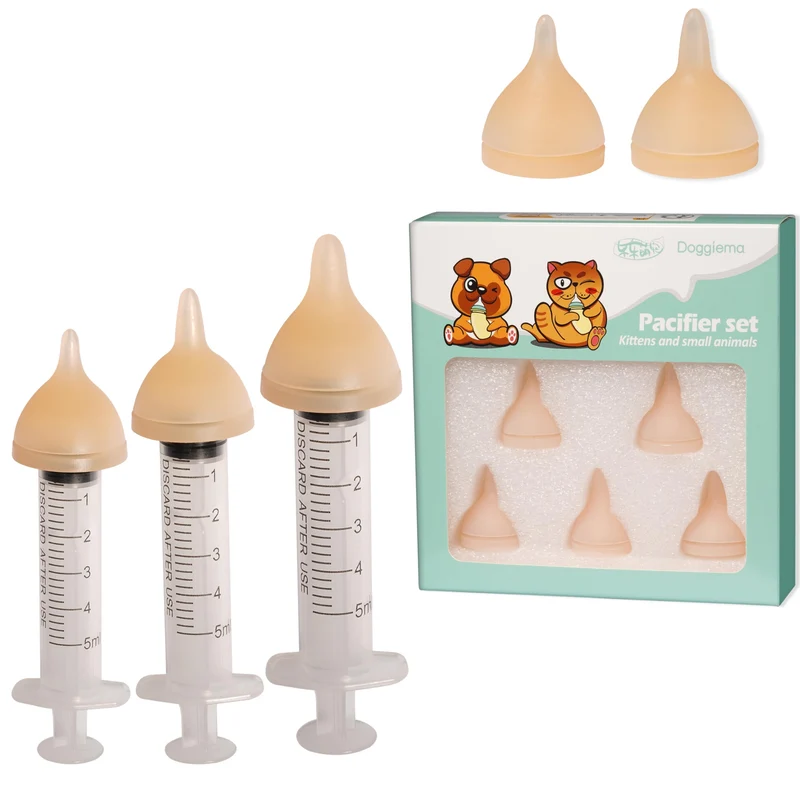 Doggiema Tétines en Silicone et Séringues – Nourrissage pour Chatons et Petits Animaux (3 Tailles + 3 Séringues)
