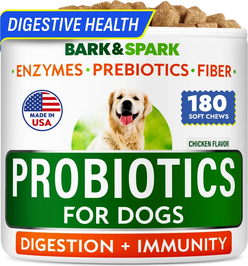 BARK&SPARK Probiotiques pour Chiens — Digestion Améliorée, Enzymes & Fibres (180 comprimés, Poulet)