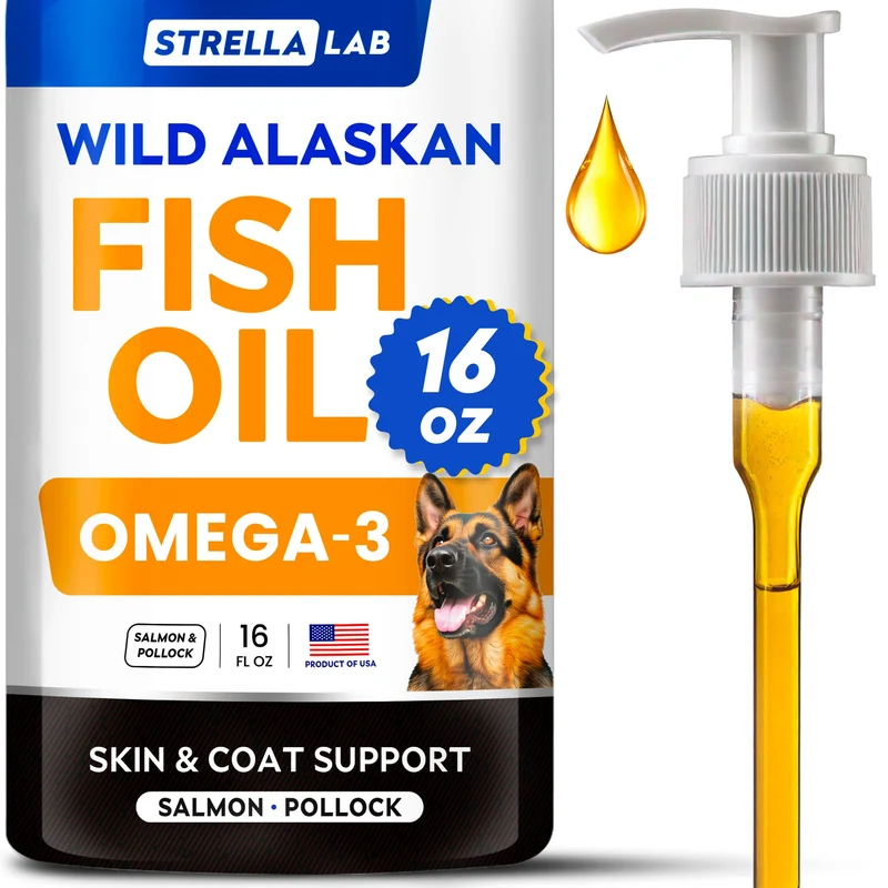 STRELLALAB Huile Poisson pour Chiens & Chats – Oméga-3 Naturel EPA+DHA – Peau, Pelage & Mobilité – 16oz Pollock