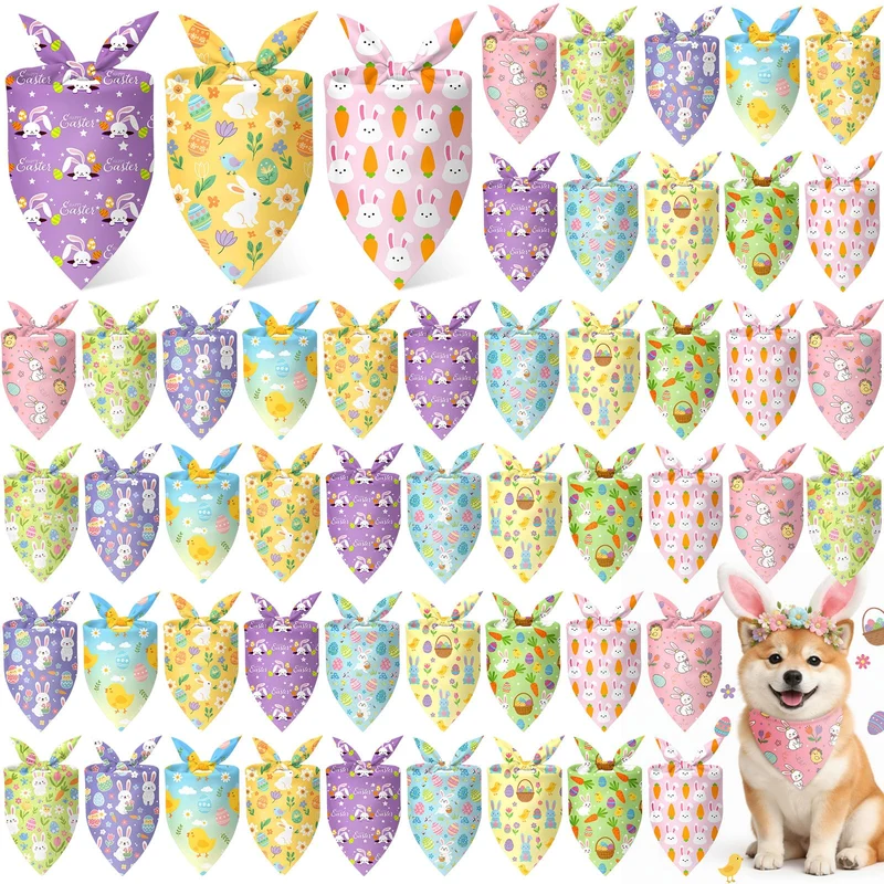 Weewooday 50 pièces Bandanas Chien Paques – Lot de 10 Motifs Lapin Œuf Carotte, Ajustables