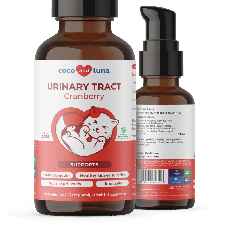 Coco and Luna Cranberry pour Chats — Soutien Urinaire et Santé de la Vessie (Liquide pour Chats)