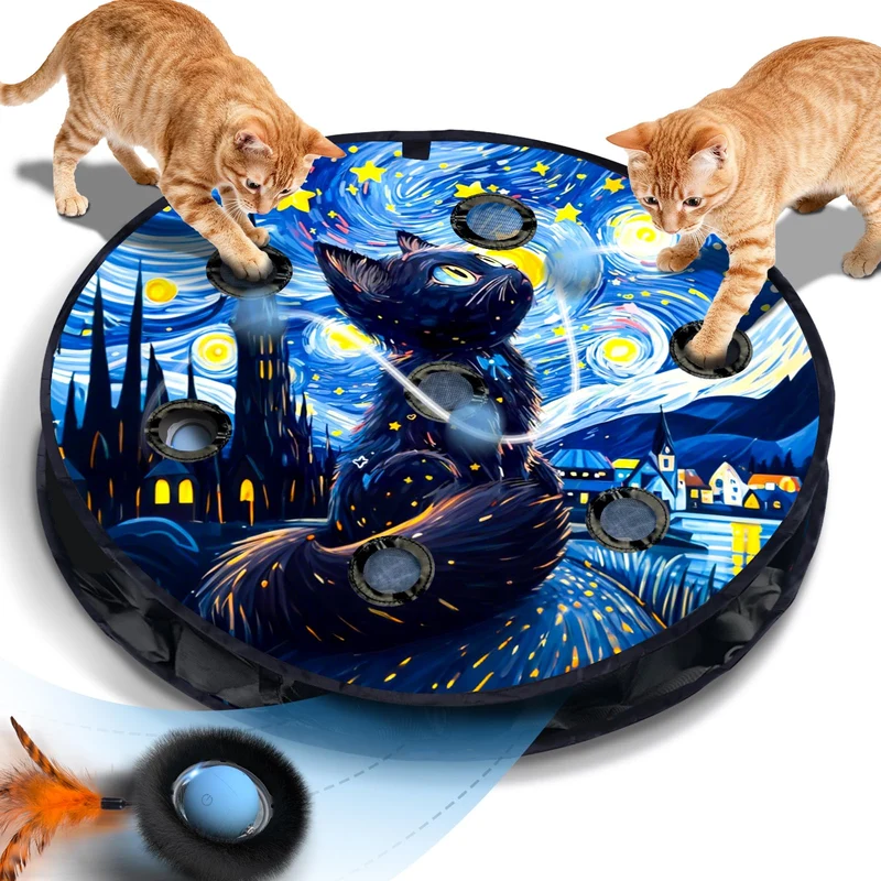 KiwiLove Balle interactive pour chat — Jeu cache-cache avec poche à 7 trous et mouvement automatique