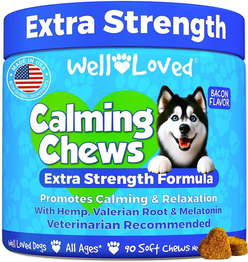 Well Loved Friandises Calmantes pour Chiens – Mélatonine & Chanvre, Fabriqué aux États-Unis, Recommandé par Vétérinaires (Extra Forte)