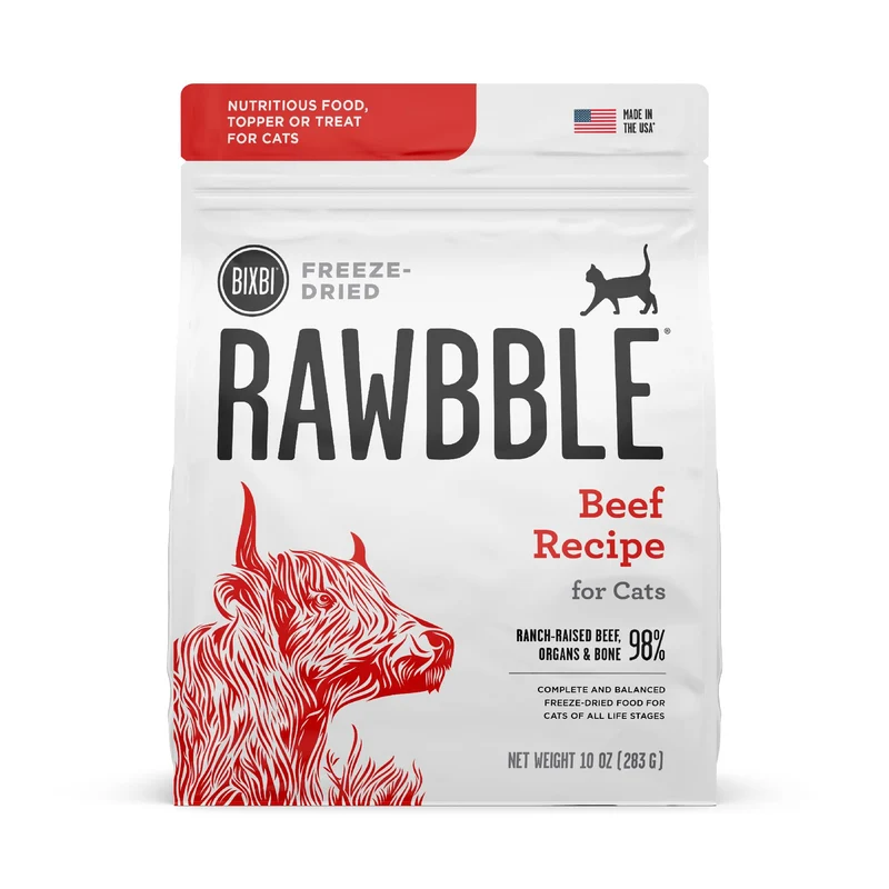 BIXBI RAWBBLE Lyophilisé pour Chat — Boeuf, 10 oz, 97% Viande et Organes, Sans Cereales, Fabriqué aux Etats‑Unis