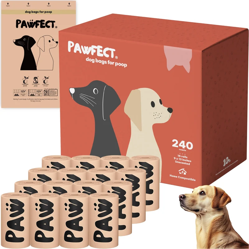 Rouleaux de Sacs à Crottes Pawfect – Biodégradables, Compostables, Sans Parfum, Grand Format (240 pièces)