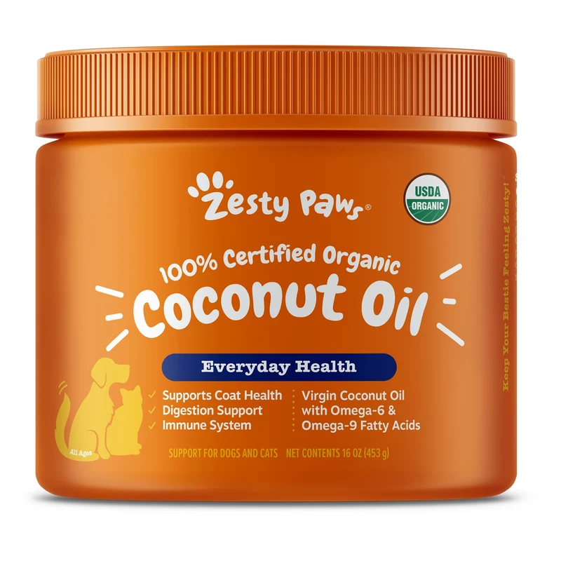 Zesty Paws Huile de Coco pour Chiens – Certifiée Biologique et Vierge – Soutien Digestif et Immunitaire – 16 oz (454 g)