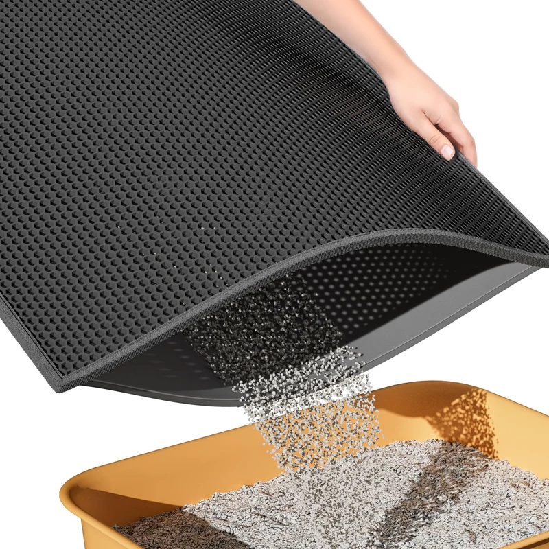 ESTHELLO Tapis Litière Chat Grand - Double Couche Nid-dabeille, Lavable (30’’ x 24’’) Noir