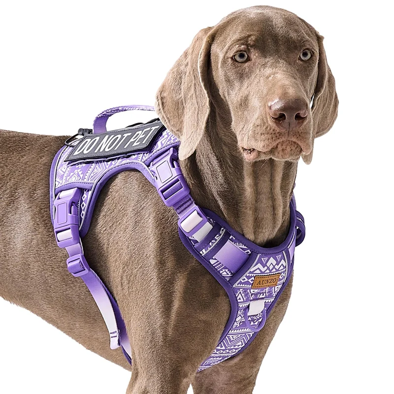 AUNZO Harnais Tactique pour Grand Chien Violet — Pas de Traction, Réglable et Réfléchissant