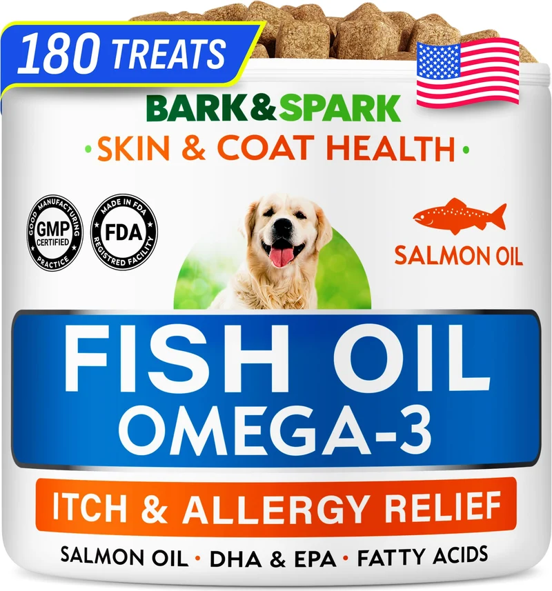 BARK&SPARK Omega 3 pour chiens – 180 bouchées au saumon, peau et pelage, articulation