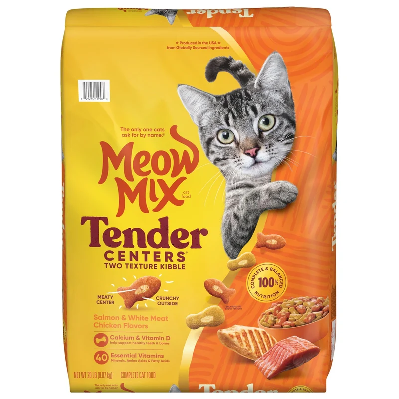 Meow Mix Tender Centers – Saumon et Blanc de Poulet, Croquettes pour Chat, 20 lb
