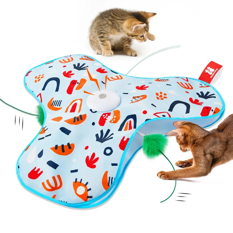 Potaroma Cache et Chasse – Jouet Chat Interactif à Baguette Plume en Mouvement, Recharge USB, Couvercle Floral