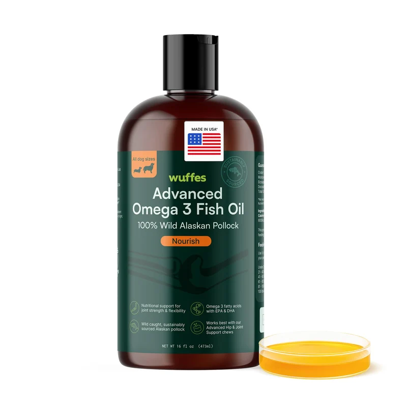Wuffes Omega 3 Avancé pour Chiens – Huile de Poisson Sauvage d’Alaska, EPA et DHA Naturels | Santé peau et pelage, articulations, digestion – 16 oz