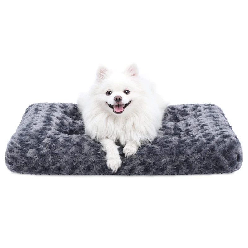 KSIIA Lit pour Chien Lavable de Luxe – Tapis de Cage 29 po x 21 po, Peluche Douce, Antidérapant, Gris Foncé