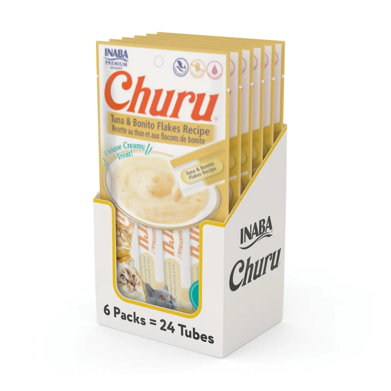 INABA Churu Chat : Purée à lécher au thon Bonito, sans céréales, 24 tubes