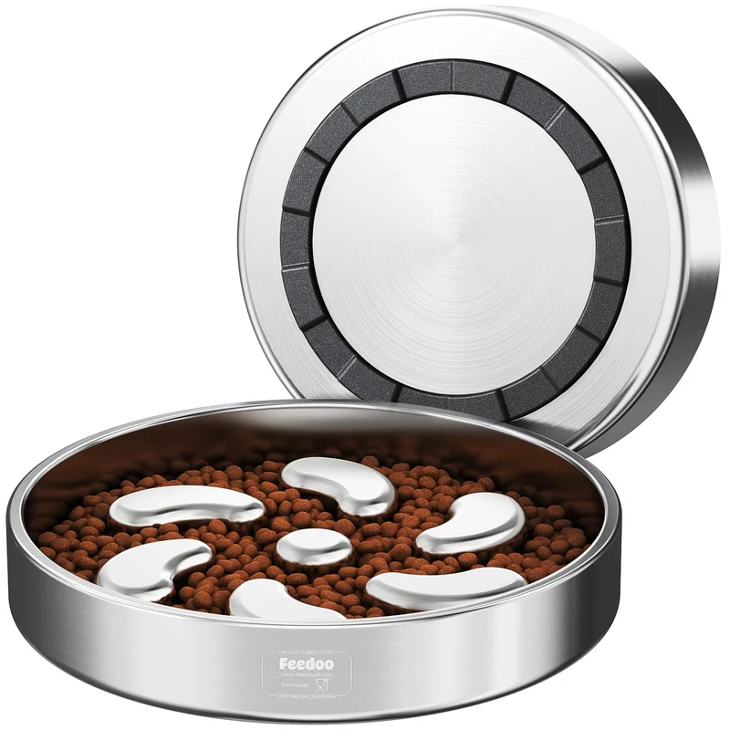 Feedoo Bol Lent pour Chiens de Grande Taille – 3 Tasses, Acier Inox Double Paroi, Base Antidérapante