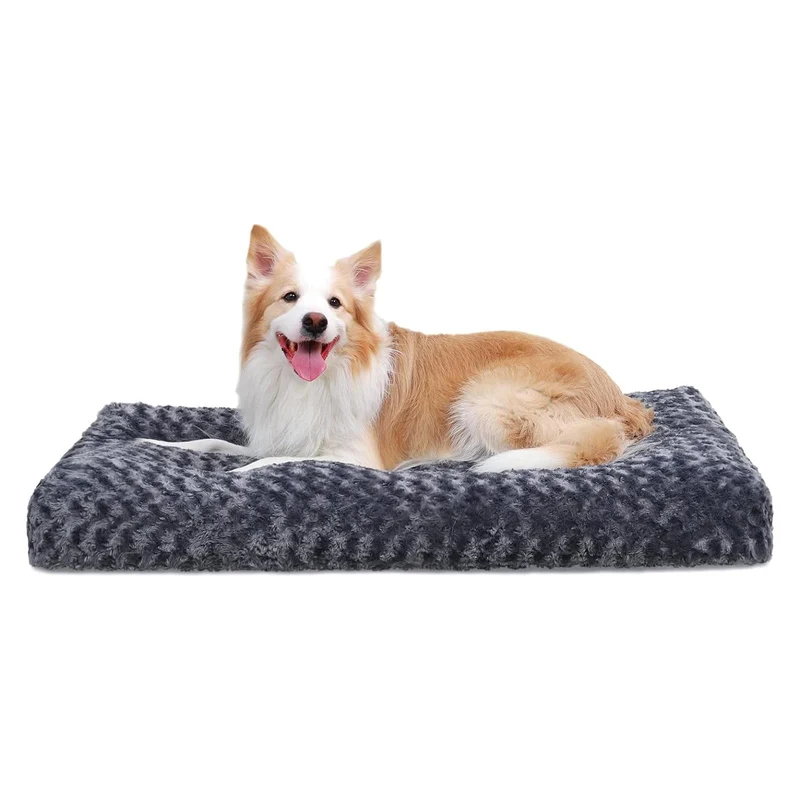 KSIIA Panier Chien Lavable Deluxe Velours Rose — 35 po x 23 po, Anti-Slip