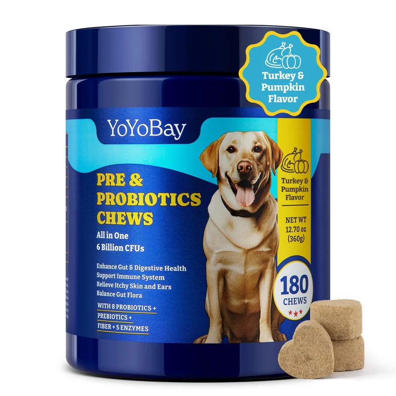 YoYoBay Probiotiques pour Chiens – 6 milliards d'UFC, Saveur Dinde-Citrouille, 180 Friandises Molles