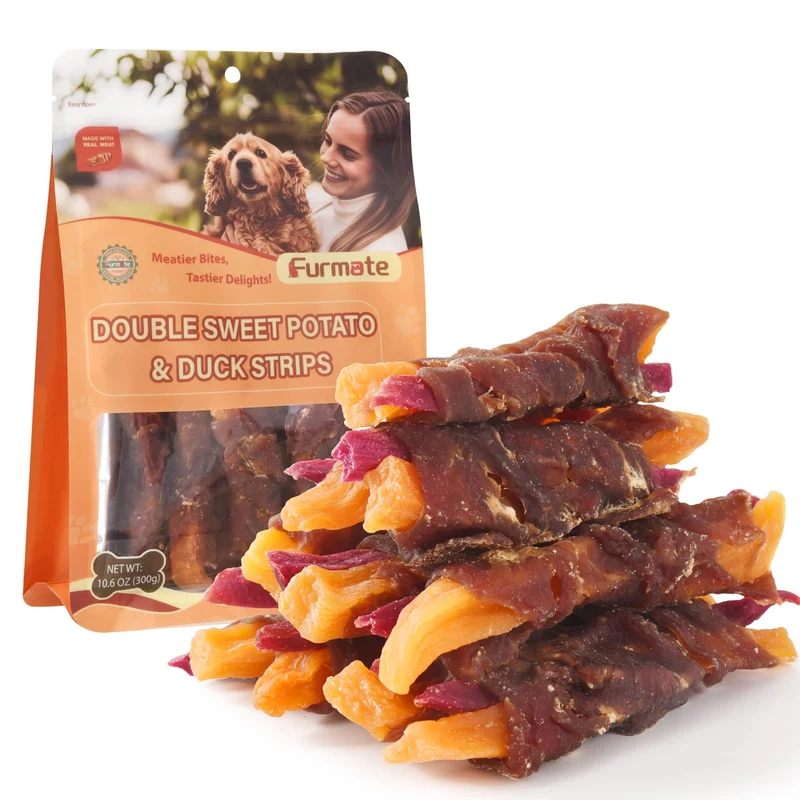 Furmate Friandises Séchées pour Chien – Canard Enveloppé, Patates Douces Orange et Violet, Protéines Maigres, 10,58 onces