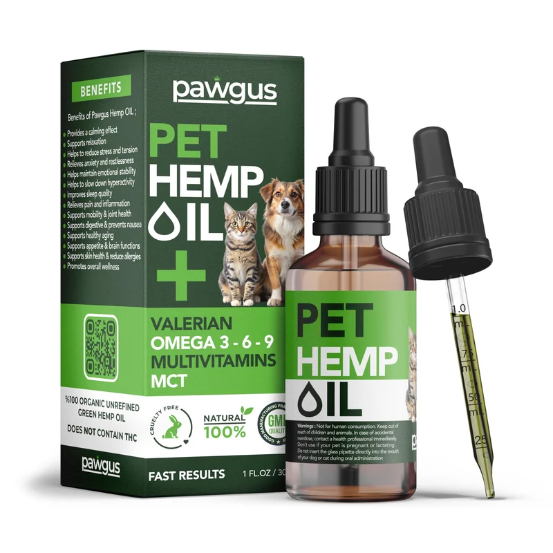 Pawgus Huile de Chanvre pour Chiens et Chats – Calmant Avancé 100% Bio