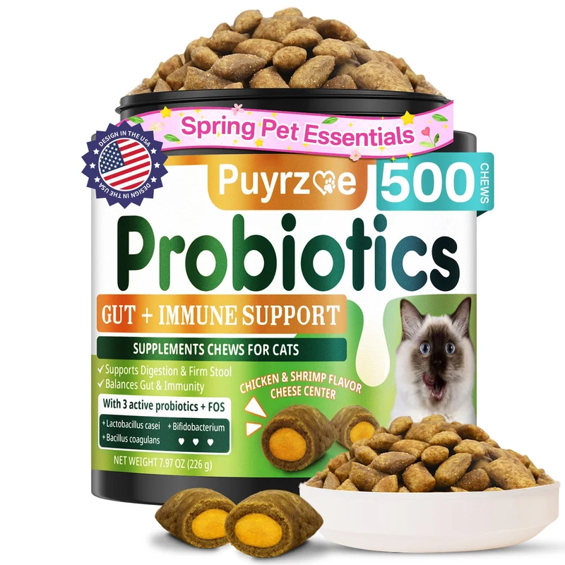 Puyrzoe Cat Probiotiques & FOS Chews – Soutien Digestif et Absorption des Nutriments (500 friandises)
