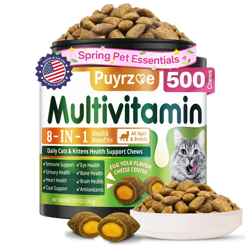 Puyrzoe Taurine pour Chats – Multivitamines Croquantes, 11 Vitamines, 8-en-1