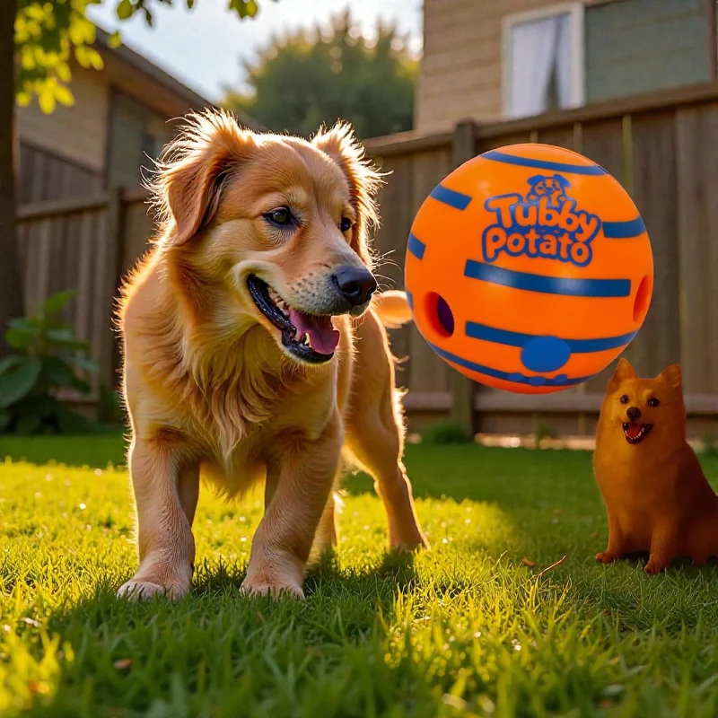 Tubby Potato™ Balle Sonore Tater Tumbler — Jouet interactif pour chiens de toutes tailles | Durable, sons au roulement, diamètre ~14 cm, orange