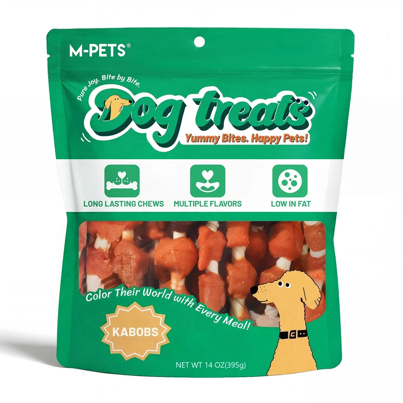 Friandises M-PETS pour chiens – Brochettes 5 saveurs, longue durée, poulet et canard, 18 pièces