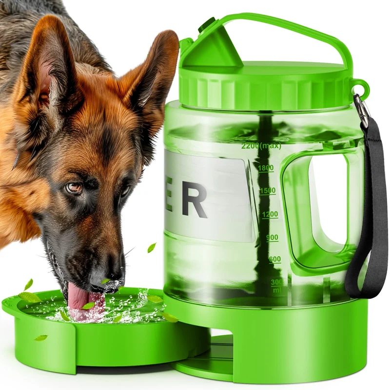 SwSun Bouteille d'Eau pour Chien 77oz – Distributeur 2-en-1 Portable, Étanche et Idéal pour Voyage et Camping
