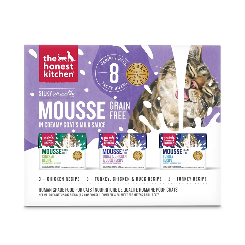 The Honest Kitchen Mousse pour chat sans céréales au lait de chèvre – Pack de 8 sachets de 2,8 oz