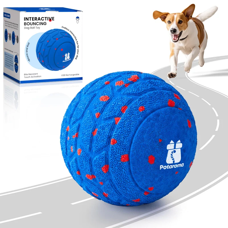 Potaroma balle pour chien – Jouet interactif à rebond automatique en 3 modes, recharge USB-C, durable E-TPU