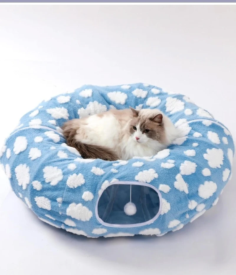 Grelife Tunnel Chat – Tunnel pour chats d’intérieur (33,5 pouces) avec coussin lavable et 2-en-1